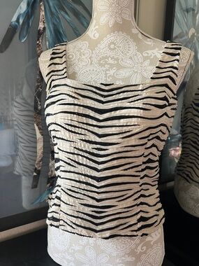Cache Black and Ivory Striped Tank Top